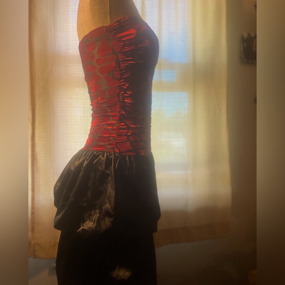 Black & Red Velvet and Satin strapless dress